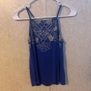 Blue embroidered tank top